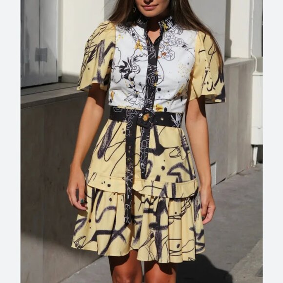 NWT Like the Moon Size Medium Abstract Print‎ Boutique Dress with Belt - Picture 1 of 7